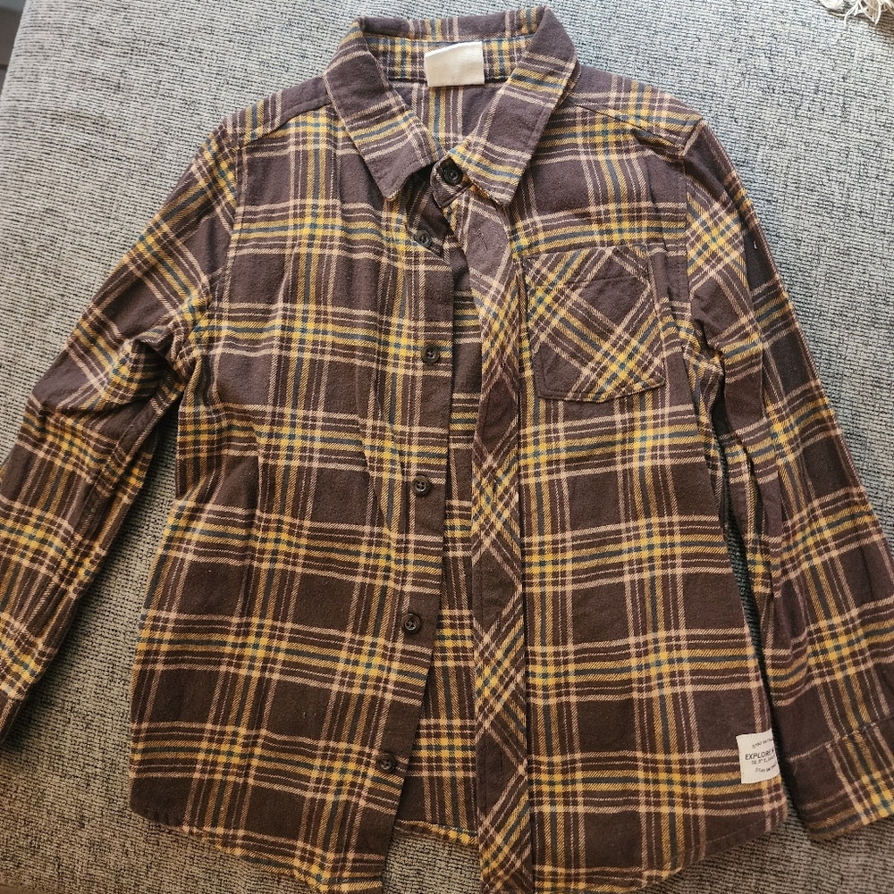 Cotton On Brown and Yellow Plaid Kids Button Down Shirt